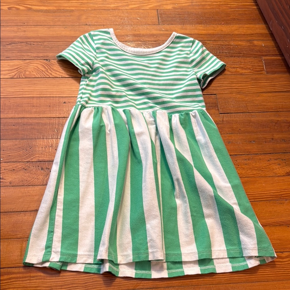 Green and White Striped Kids Dress